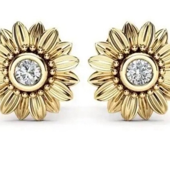 Jewelry - + 18K Gold Plated Sunflower Stud Earrings